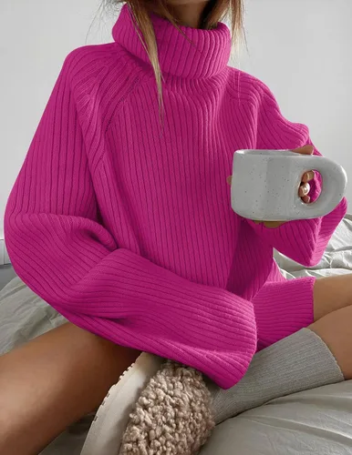 Vista 9 de ZESICA Women's 2024 Winter Sweaters Oversized Turtleneck Long Sleeve Chunky Knitted Pullover Sweater Jumper Tops