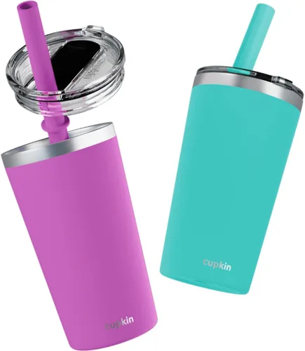 Vista 28 de CUPKIN - Taza apilable de acero inoxidable para niños, taza para batidos, tazas aisladas con recubrimiento en polvo, tapa libre de BPA y pajilla