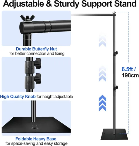 Vista 5 de Soporte para Telón de Fondo EMART, 6.5 x 10 pies, Ajustable, Kit de Tubo y Telón para Fotografía con Base Plana de Metal Resistente para Fiestas