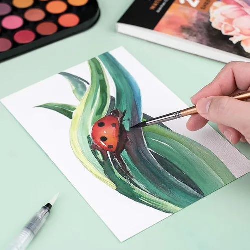 Vista 4 de Nicpro Juego de pintura de acuarela, kit de 48 colores de agua con 3 pinceles de pintura, paleta, bolígrafo de acuarela, suministros de pintura