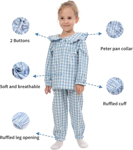 Vista 2 de Mud Kingdom Conjunto de pijama Boutique para niñas y niños, ropa de dormir de manga larga con cuello