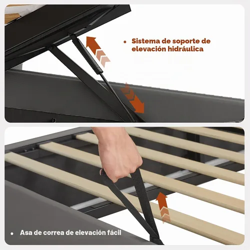 Vista 6 de PaPaJet Cama de Almacenamiento con Elevación Tamaño Queen, Marco de Cama Plataforma Tapizada con Almacenamiento Hidráulico/Cabecera Moderna Gris
