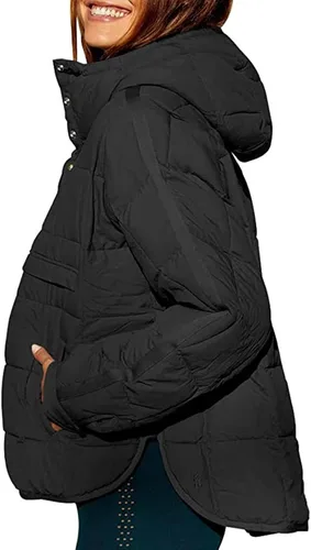 Vista 2 de Chaqueta acolchada de gran tamaño con capucha para mujer, abrigo de invierno ligero y cálido para mujer