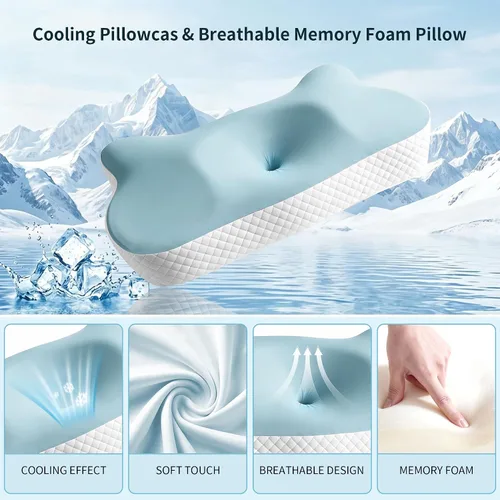 Vista 4 de Almohada cervical para el cuello para aliviar el dolor, almohadas ortopédicas de contorno de espuma viscoelástica refrescante para dormir de espalda