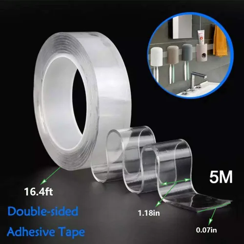 Vista 3 de TEZONG Cinta de pared transparente de doble cara de 16.4 pies/5M extra grande para colgar cuadros, cinta de montaje multiusos, cinta de agarre