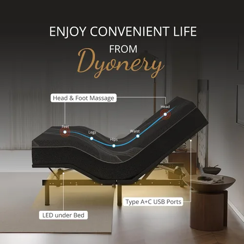 Vista 3 de Dyonery Base de cama ajustable Queen con control remoto inalámbrico + colchón de espuma viscoelástica de gel de carbón Queen de 12 pulgadas en una