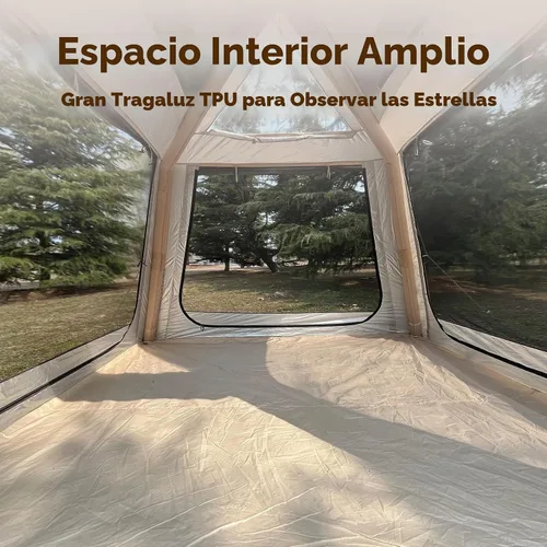 Vista 3 de Tienda de campaña inflable para campamento, instalación rápida con bomba, tienda de campaña Oxford impermeable de 4 estaciones con tragaluz, tienda