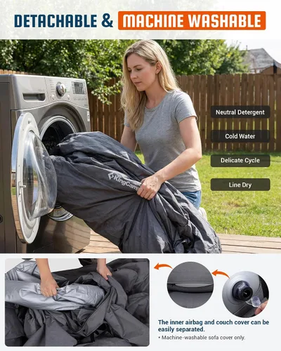 Vista 8 de KingCamp Sofá inflable doble para acampar con bomba eléctrica integrada, sofá de dos plazas de aire resistente de 880 libras, tela catiónica 600D