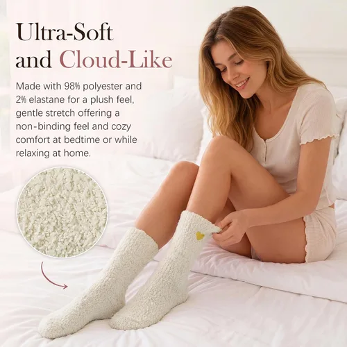 Vista 4 de Fuzzy Socks for Women 2 Pairs Winter Cozy Fluffy Socks Gifts for Women 2-pack White & White