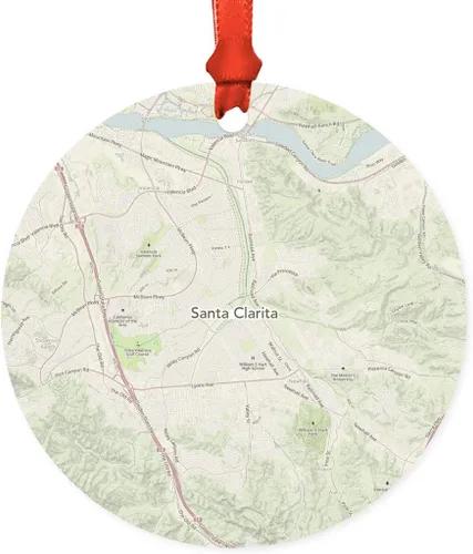 Vista 50 de Andaz Press Mapa de la ciudad de Estados Unidos redondo de madera natural MDF ornamento de Navidad, Akron, Ohio Vintage Mapa, 1 paquete, larga