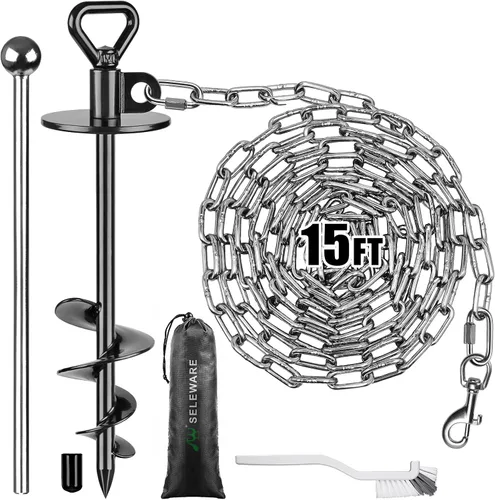 Vista 16 de SELEWARE Cable de amarre y estaca para perros, anclaje giratorio de 17 pulgadas a prueba de óxido con cable resistente de 15 pies para perros