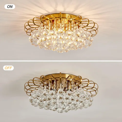Vista 4 de CVKASH Candelabro de cristal de 4 luces moderno semi empotrado lámpara de techo iluminación de techo para sala de estar, pasillo, comedor, cocina