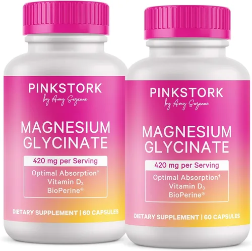Vista 10 de Pink Stork Glicinato de magnesio con vitamina D - Suplemento de magnesio para mujeres para apoyar la calma natural, el estado de ánimo y el sueño