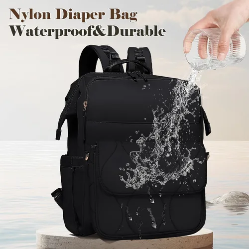 Vista 5 de miss fong Mochila para Pañales - Bolsa de Pañales para Bebé Mochila de Viaje para Pañales con Almohadilla Cambiadora de Pañales Mochila para Bebé