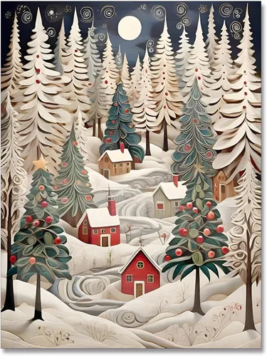 Vista 15 de uoyien Arte de pared vintage de Navidad, impresiones de pintura en lienzo, regalos de Navidad para niños, arte de pared estético de casa de campo
