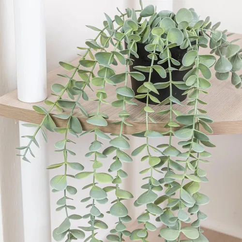 Vista 3 de BLEUM CADE Plantas Colgantes Falsas, Juego de 3 Plantas Artificiales en Maceta Colgante de Color Verde Salvia, Planta Colgante de Eucalipto
