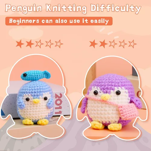 Vista 5 de Paquete de 2 kits de ganchillo para principiantes, kit de ganchillo de animales, bonito kit de inicio de ganchillo con video tutorial, 2 ganchillos