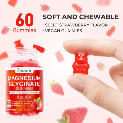 Vista 7 de Gomitas de glicinato de magnesio de 600 mg, gomitas de magnesio sin azúcar para adultos, suplemento de magnesio de alta absorción para alivio