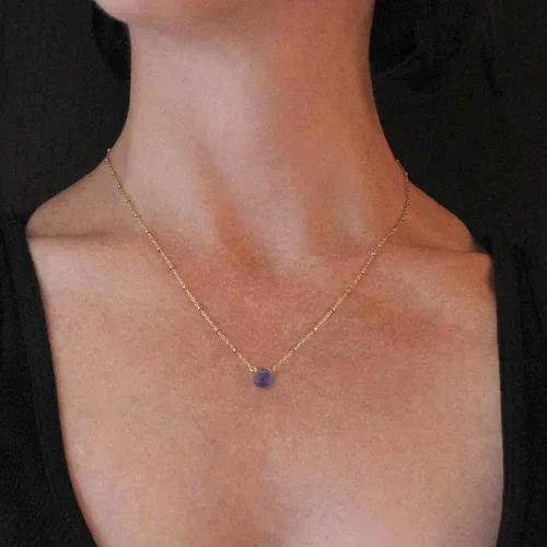 Vista 7 de Collar con colgante de piedra natal con piedra preciosa genuina, relleno de oro de 14 quilates, 18 pulgadas