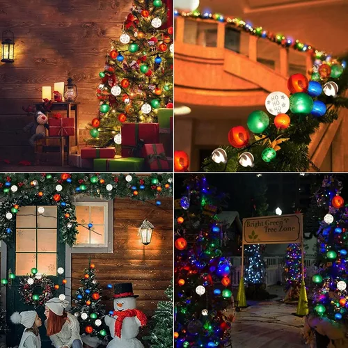 Vista 5 de itayak Luces de adorno de bola de Navidad, 28 pies, 25 bombillas, tira de luces de árbol, cable expandible para interiores para fiestas navideñas