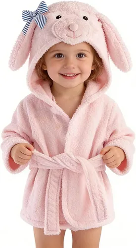 Vista 3 de Albornoces de bebé niña lavado Waddle rosa oveja con capucha bata niñas toalla de baño Terry algodón ultra absorbente