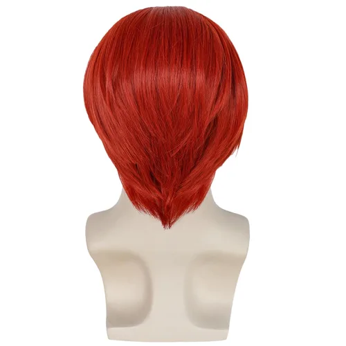 Vista 5 de IEBIYO Peluca roja de anime para hombre, peluca roja corta en capas rojas, peluca sintética unisex para Halloween, cosplay, fiesta de disfraces