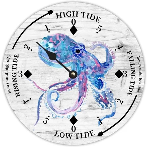 Vista 11 de Reloj de marea de estrella de mar oceánico, silencioso sin tictac, funciona con pilas, reloj de marea de madera, arte de pared, reloj de movimiento