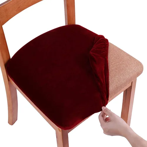 Vista 13 de Smiry - Fundas de asiento de terciopelo para silla de comedor, juego de 2, ajuste elástico, extraíbles y lavables, fundas protectoras de cojín