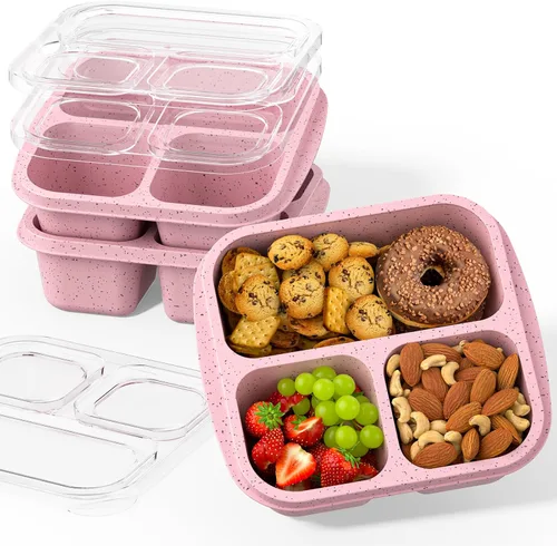 Vista 10 de Cajas de aperitivos (paquete de 3) – Cajas Bento apilables con 3 compartimentos, recipientes de preparación de comidas reutilizables, recipientes