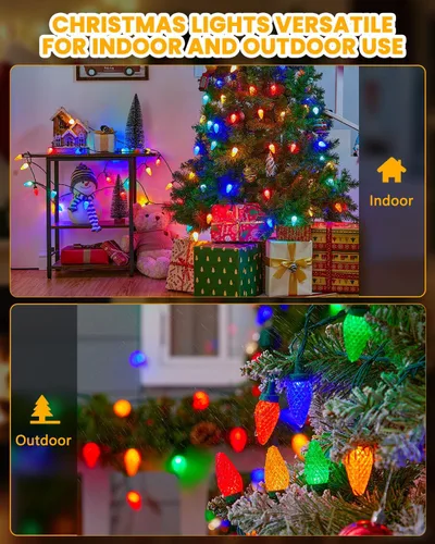 Vista 8 de Minetom Luces de Navidad C9 para exteriores, 88 pies, 110 luces LED con 8 modos de iluminación, impermeable, conectable, certificado UL