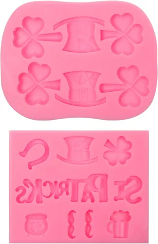 Vista 9 de Moldes de fondant del día de San Patricio, moldes de silicona para sombrero irlandés de trébol, herradura para barba, chocolate para hornear