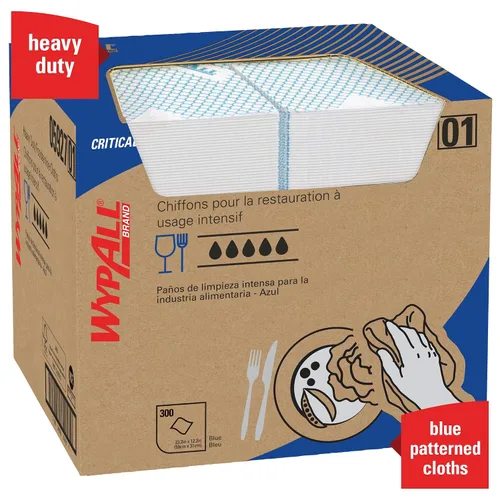 Vista 6 de WypAll CriticalClean Paños de limpieza de alto rendimiento para servicio de alimentos (05927), Toallas plegadas en cuartos, azul