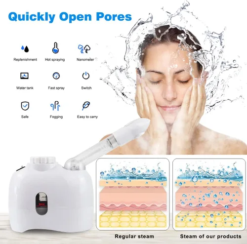 Vista 7 de YOKYAK Vaporizador facial Mister facial portátil con brazo extensible, niebla facial con rociador de mesa giratoria de 360 grados, vaporizador