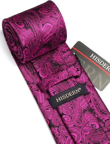 Vista 228 de HISDERN Corbatas para hombre, corbata de cachemira y bolsillo cuadrado tejido clásico floral para hombre, corbata de fiesta de boda