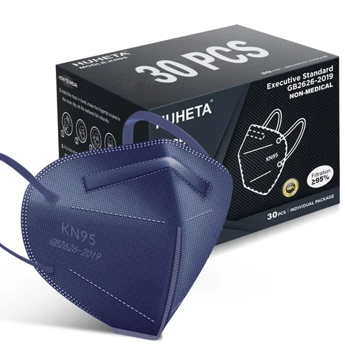 Vista 7 de HUHETA - Mascarillas KN95, paquetes de 30 unidades envueltas individualmente, 5 capas, transpirables y cómodas, con eficiencia de filtro superior al
