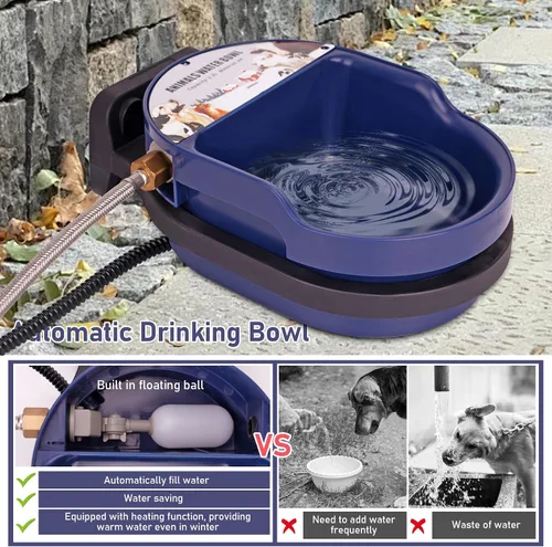 Vista 3 de Cuenco de agua automático para perros con calefacción para exteriores, razas grandes, llenado automático, tazón de agua con válvula flotante