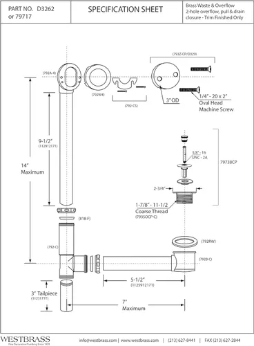 Vista 13 de Westbrass Pull & Drain D3262-62 - Desechos de baño de 14 pulgadas, tubo de calibre 17, negro mate, D3262-62