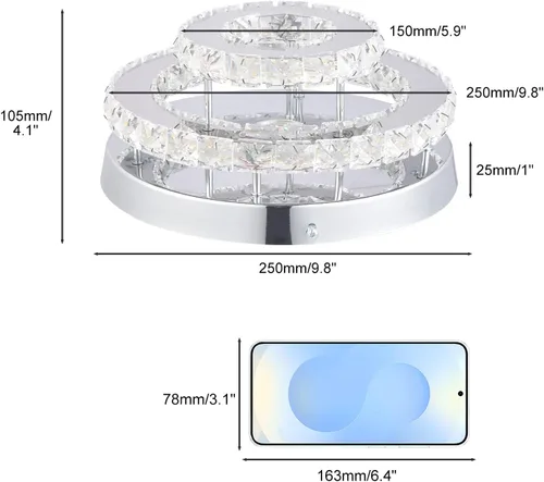 Vista 2 de Mini candelabro LED de cristal para techo, 2 capas, lámpara de techo empotrada, moderna iluminación para pasillo, escalera, cocina, baño