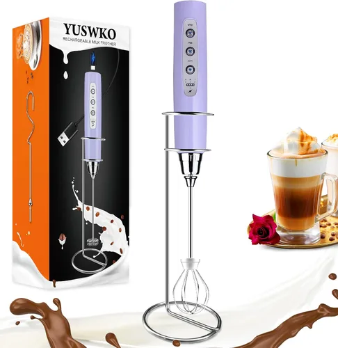 Vista 36 de YUSWKO Baby Blue - Varita espumadora de leche de mano para café, batidor eléctrico recargable con 3 cabezales, 3 velocidades, mezclador de bebidas