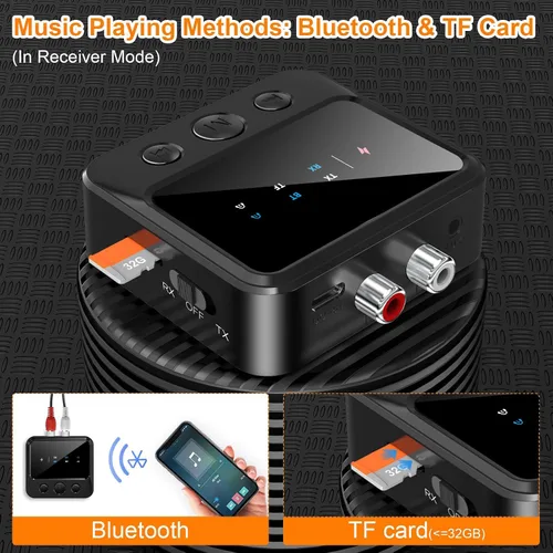 Vista 5 de Adaptador de audio Bluetooth para estéreo casero: receptor transmisor dual RCA auxiliar para auriculares de TV