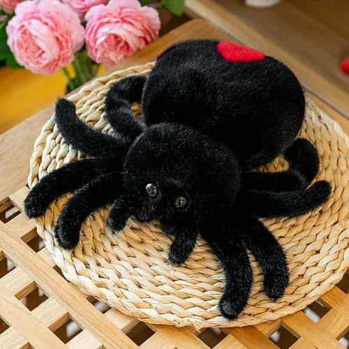 Vista 2 de Juguete de peluche de araña, suave peluche Kawaii de Halloween de 10 pulgadas, decoración de regalo para niños y adultos (negro)