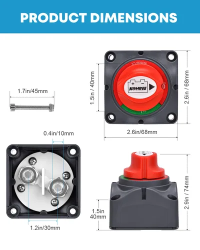 Vista 5 de Kohree Paquete de 2 interruptores de desconexión de batería, 12 V, 24 V, 48 V, encendido/apagado, batería resistente, apagado, aislador, interruptor