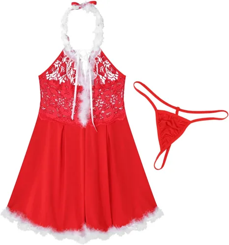 Vista 6 de Sywiyi Vestido sexy de Navidad para mujer, vestido halter de terciopelo, camisa, fiesta de Navidad, vestido de club