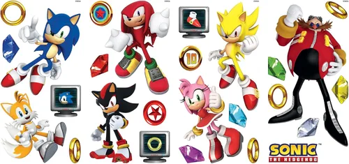 Vista 5 de Sonic the Hedgehog - Calcomanías de pared para despegar y pegar con personajes (paquete de 4)