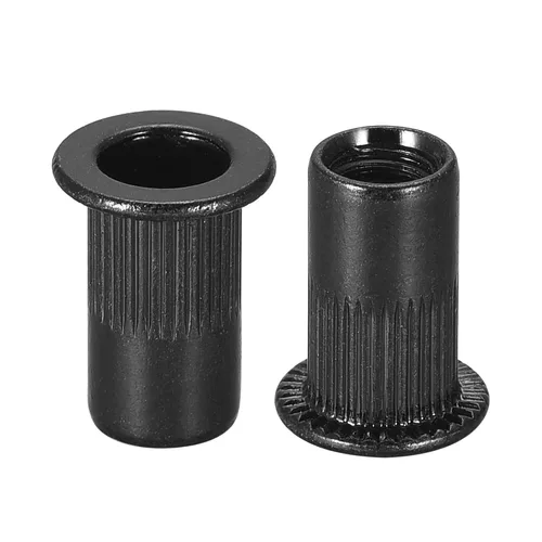 Vista 7 de uxcell Tuercas de remache M4 de acero al carbono chapadas en zinc moleteado cabeza plana roscada tuerca de inserción negra 100 piezas