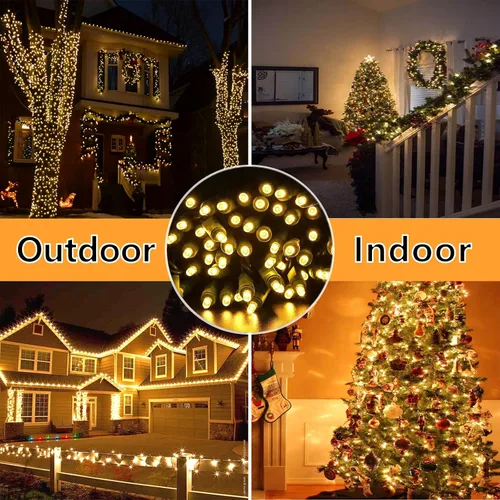 Vista 6 de Luces LED de Navidad de color blanco cálido de 25 pies, 50 unidades, grado comercial, impermeable, cable verde, luces de árbol de Navidad, IP:65, UL