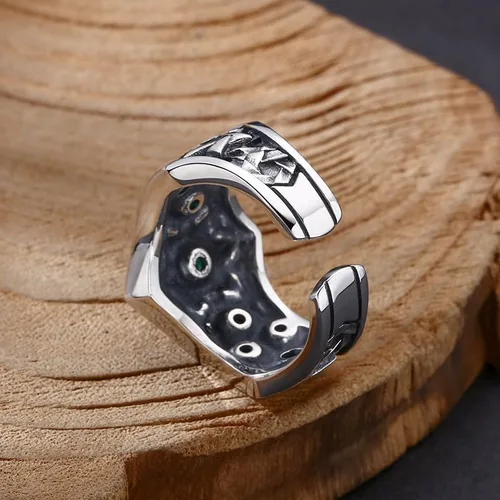 Vista 5 de Anillo vintage de plata de ley 925 con estrella de David judía con circonita cúbica para hombres y niños abierto ajustable, Metal, Zirconia cúbica