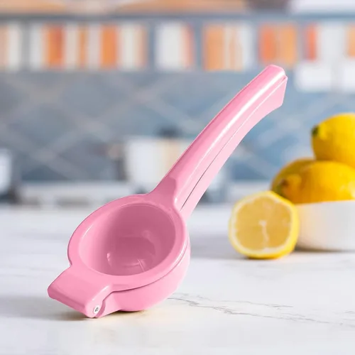 Vista 4 de Exprimidor manual de metal cítrico limón lima exprimidor, exprimidor de frutas, metal, herramienta de cocina (rosa)