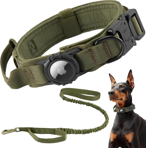 Vista 12 de Collar de perro Airtag mejorado impermeable, ajustable, nailon para entrenamiento con GPS Collar de perro con soporte AirTag, asa de control