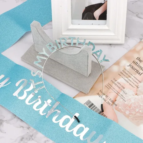 Vista 7 de Coronas y bandas de cumpleaños para mujer: diadema festiva y juego de accesorios de cumpleaños It's My Birthday